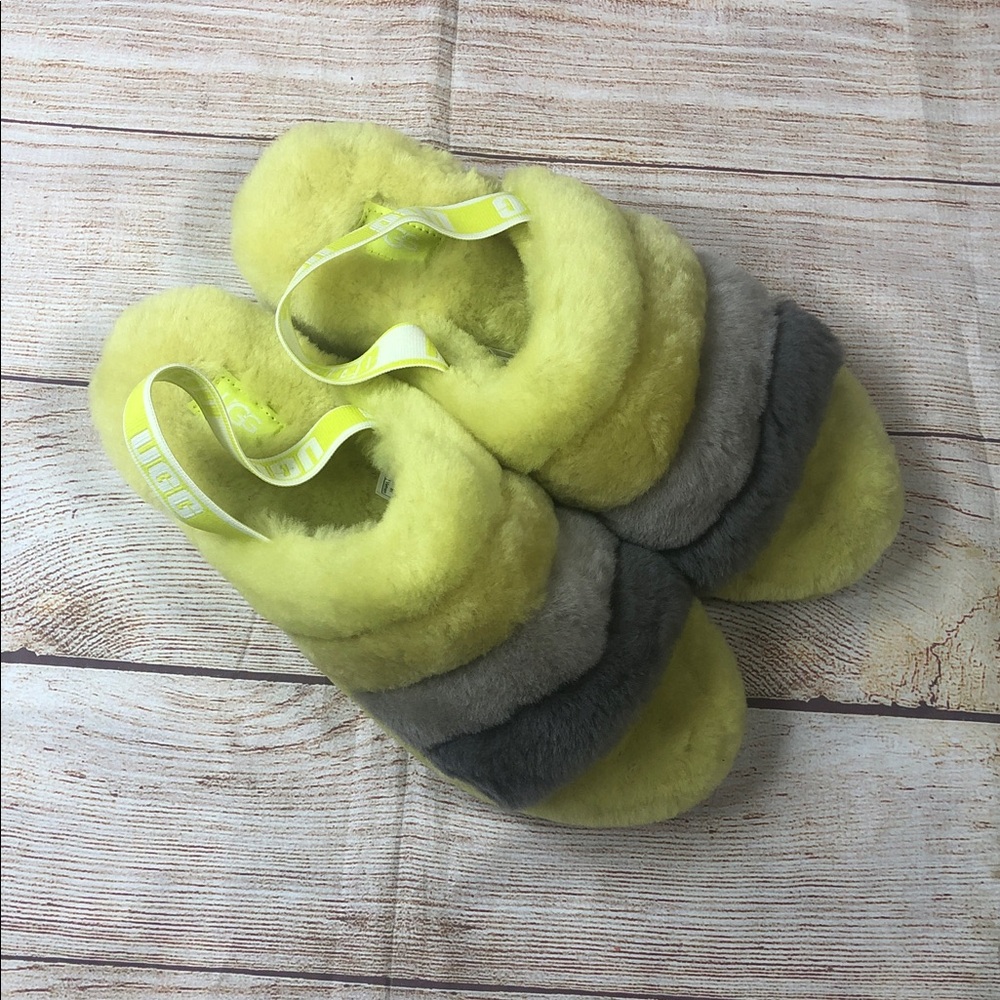 UGG Australia Fluff Yeah Slide Sandals for Women, Size US 10, Yellow, Lime Green
